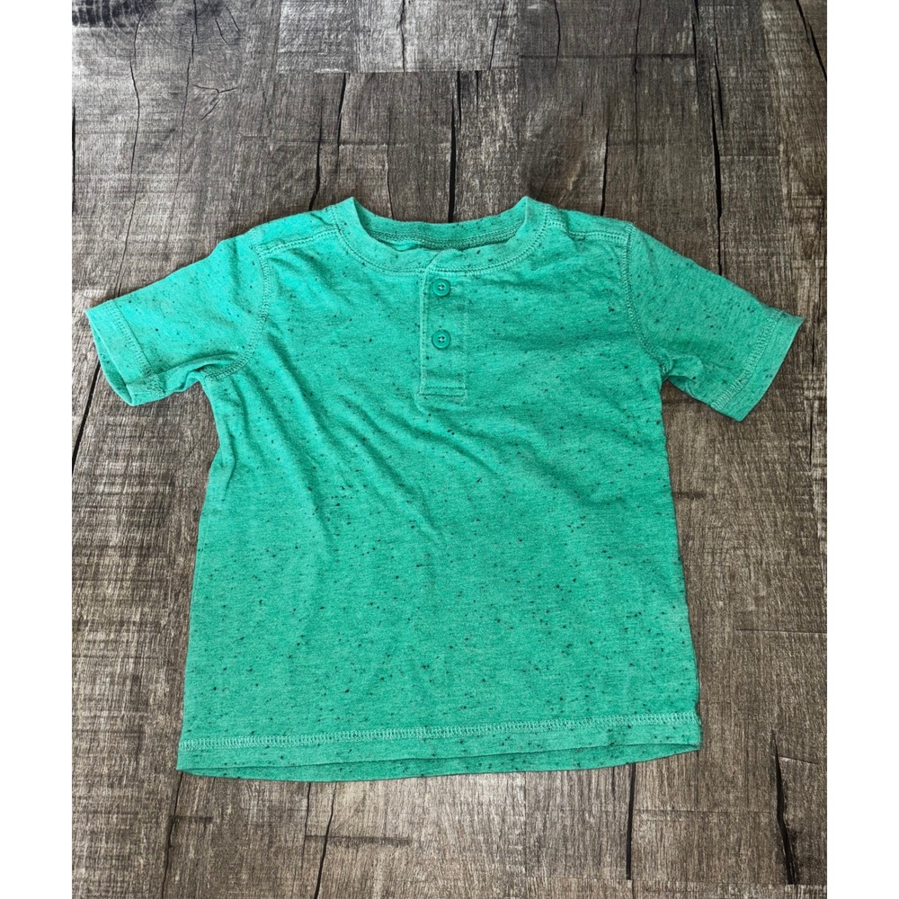 Jumping Beans Boys Green Speckled Henley Short Sleeve Shirt Size 3T Space Dye